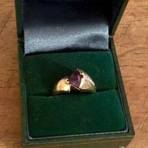 14-karat gold amethyst ring with diamond studs